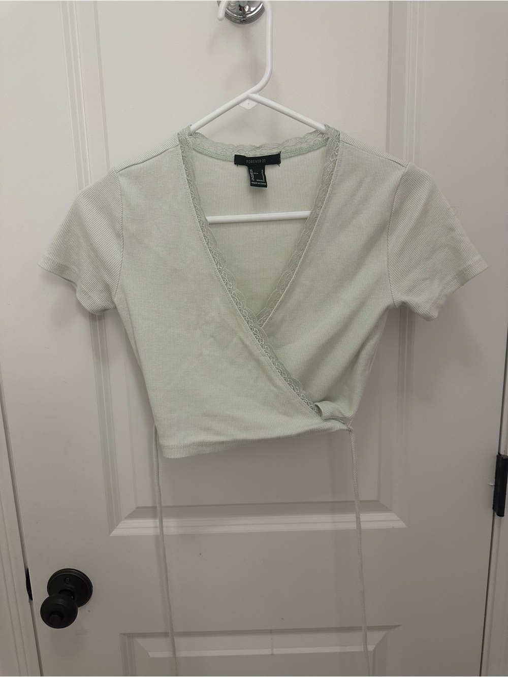 Forever 21 Mint Green Lace-Trim Wrap Crop Top